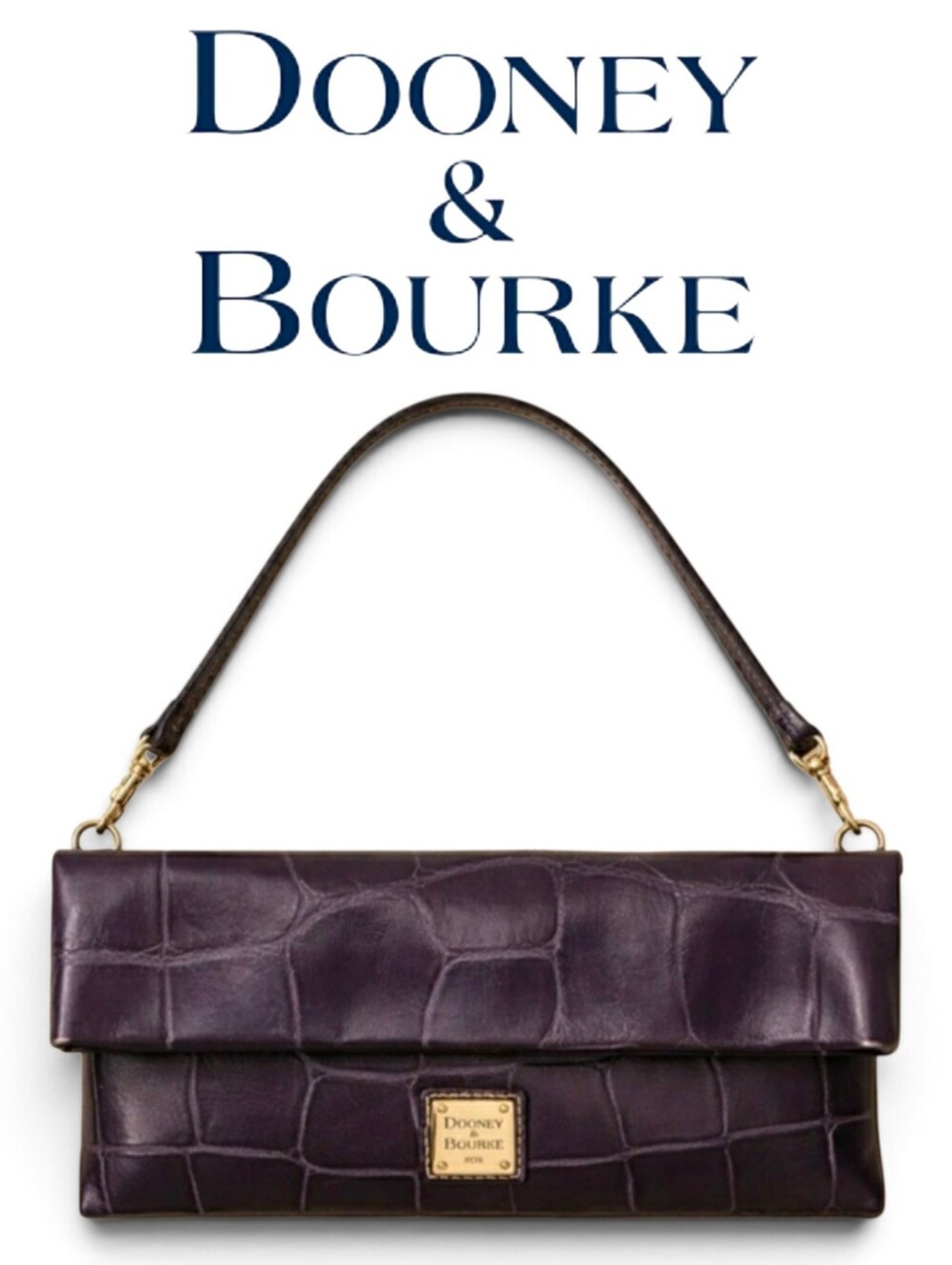 Dooney & Bourke Dennison Croc-Embossed Flap Clutch / Shoulder Bag (Dark Navy)